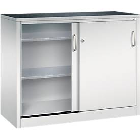 C + P gereedschapskast met schuifdeuren Acurado, B 1200 x D 500 x H 1000 mm, draagvermogen per legplank 110 kg, staal, lichtgrijs