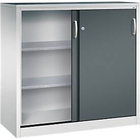 C + P gereedschapskast met schuifdeuren Acurado, B 1200 x D 500 x H 1200 mm, draagvermogen per legbord 70 kg, staal, lichtgrijs/antracietgrijs