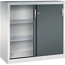 C + P gereedschapskast met schuifdeuren Acurado, B 1200 x D 500 x H 1200 mm, draagvermogen per legplank 110 kg, staal, lichtgrijs/antracietgrijs