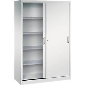 C + P gereedschapskast met schuifdeuren Acurado, B 1200 x D 500 x H 1950 mm, draagvermogen per legplank 70 kg, staal, lichtgrijs