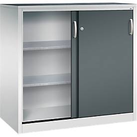 C + P gereedschapskast met schuifdeuren Acurado, B 1200 x D 600 x H 1200 mm, draagvermogen per legbord 70 kg, staal, lichtgrijs/antracietgrijs
