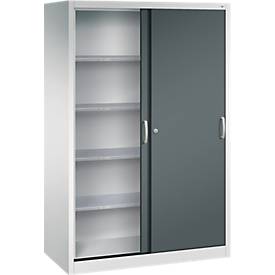 C + P gereedschapskast met schuifdeuren Acurado, B 1200 x D 600 x H 1950 mm, draagvermogen per legplank 70 kg, staal, lichtgrijs/antracietgrijs