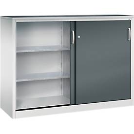 C + P gereedschapskast met schuifdeuren Acurado, B 1600 x D 500 x H 1200 mm, draagvermogen per legbord 70 kg, staal, lichtgrijs/antracietgrijs