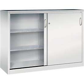 C + P gereedschapskast met schuifdeuren Acurado, B 1600 x D 500 x H 1200 mm, draagvermogen per legplank 110 kg, staal, lichtgrijs
