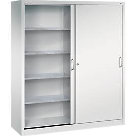 C + P gereedschapskast met schuifdeuren Acurado, B 1600 x D 500 x H 1950 mm, draagvermogen per legplank 70 kg, staal, lichtgrijs