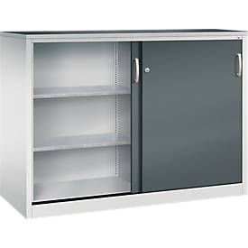 C + P gereedschapskast met schuifdeuren Acurado, B 1600 x D 600 x H 1200 mm, draagvermogen per legplank 70 kg, staal, lichtgrijs/antracietgrijs
