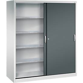 C + P gereedschapskast met schuifdeuren Acurado, B 1600 x D 600 x H 1950 mm, draagvermogen per legplank 70 kg, staal, lichtgrijs/antracietgrijs