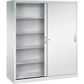 C + P gereedschapskast met schuifdeuren Acurado, B 1600 x D 600 x H 1950 mm, draagvermogen per legplank 70 kg, staal, lichtgrijs