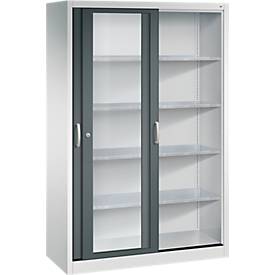 C + P gereedschapskast met schuifdeuren Acurado, met kijkvenster, B 1200 x D 500 x H 1950 mm, lichtgrijs/antracietgrijs