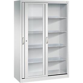 C + P gereedschapskast met schuifdeuren Acurado, met kijkvenster, B 1200 x D 500 x H 1950 mm, lichtgrijs