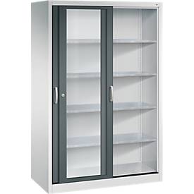 C + P gereedschapskast met schuifdeuren Acurado, met kijkvenster, B 1200 x D 600 x H 1950 mm, lichtgrijs/antracietgrijs