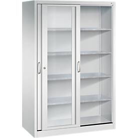 C + P gereedschapskast met schuifdeuren Acurado, met kijkvenster, B 1200 x D 600 x H 1950 mm, lichtgrijs