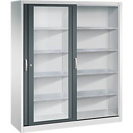 C + P gereedschapskast met schuifdeuren Acurado, met kijkvenster, B 1600 x D 500 x H 1950 mm, lichtgrijs/antracietgrijs