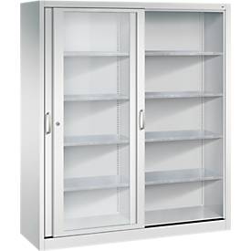 C + P gereedschapskast met schuifdeuren Acurado, met kijkvenster, B 1600 x D 500 x H 1950 mm, lichtgrijs
