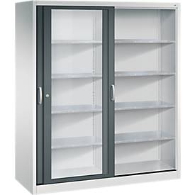 C + P gereedschapskast met schuifdeuren Acurado, met kijkvenster, B 1600 x D 600 x H 1950 mm, lichtgrijs/antracietgrijs