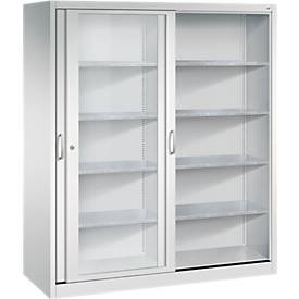 C + P gereedschapskast met schuifdeuren Acurado, met kijkvenster, B 1600 x D 600 x H 1950 mm, lichtgrijs