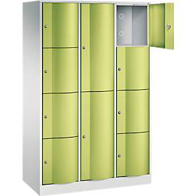 C+P Kombi-Schließfachschrank Resisto, 3 Abteile, 10 Fächer, B 1148 x T 540 x H 1950 mm, Lichtgrau/Clowngrün