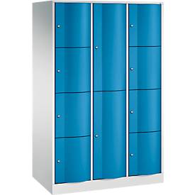 C+P Kombi-Schließfachschrank Resisto, 3 Abteile, 10 Fächer, B 1148 x T 640 x H 1950 mm, Lichtgrau/Enzianblau