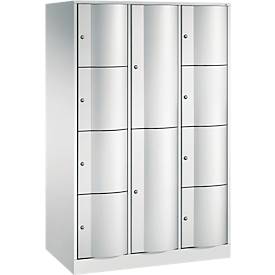 C+P Kombi-Schließfachschrank Resisto, 3 Abteile, 10 Fächer, B 1148 x T 640 x H 1950 mm, Lichtgrau/Lichtblau