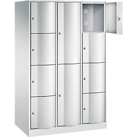 C+P Kombi-Schließfachschrank Resisto, 3 Abteile, 10 Fächer, B 1148 x T 640 x H 1950 mm, Lichtgrau/Lichtblau