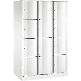 C+P Kombi-Schließfachschrank Resisto, 3 Abteile, 10 Fächer, B 1148 x T 640 x H 1950 mm, Verkehrsweiß