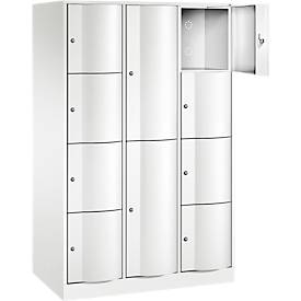 C+P Kombi-Schließfachschrank Resisto, 3 Abteile, 10 Fächer, B 1148 x T 640 x H 1950 mm, Verkehrsweiß