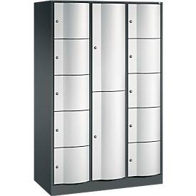 C+P Kombi-Schließfachschrank Resisto, 3 Abteile, 12 Fächer, B 1148 x T 540 x H 1950 mm, Anthrazitgrau/Lichtgrau