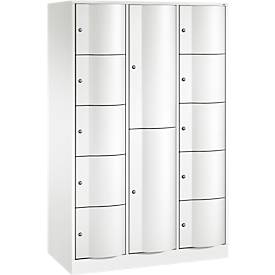 C+P Kombi-Schließfachschrank Resisto, 3 Abteile, 12 Fächer, B 1148 x T 540 x H 1950 mm, Verkehrsweiß