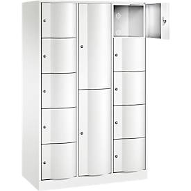 C+P Kombi-Schließfachschrank Resisto, 3 Abteile, 12 Fächer, B 1148 x T 540 x H 1950 mm, Verkehrsweiß