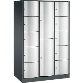 C+P Kombi-Schließfachschrank Resisto, 3 Abteile, 12 Fächer, B 1148 x T 640 x H 1950 mm, Anthrazitgrau/Lichtgrau