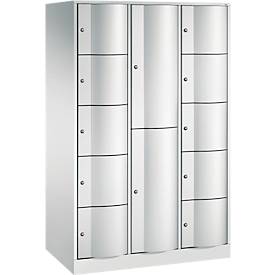C+P Kombi-Schließfachschrank Resisto, 3 Abteile, 12 Fächer, B 1148 x T 640 x H 1950 mm, Lichtgrau