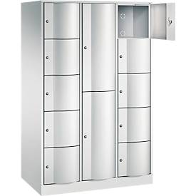C+P Kombi-Schließfachschrank Resisto, 3 Abteile, 12 Fächer, B 1148 x T 640 x H 1950 mm, Lichtgrau