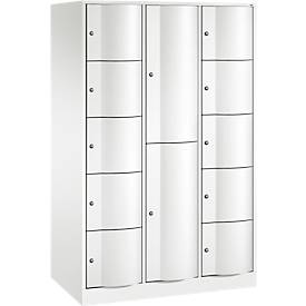 C+P Kombi-Schließfachschrank Resisto, 3 Abteile, 12 Fächer, B 1148 x T 640 x H 1950 mm, Verkehrsweiß