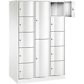 C+P Kombi-Schließfachschrank Resisto, 3 Abteile, 12 Fächer, B 1148 x T 640 x H 1950 mm, Verkehrsweiß