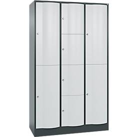 C+P Kombi-Schließfachschrank Resisto, 3 Abteile, 8 Fächer, B 1148 x T 540 x H 1950 mm, Anthrazitgrau/Lichtgrau