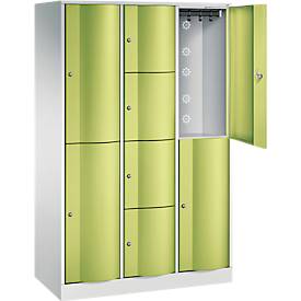 C+P Kombi-Schließfachschrank Resisto, 3 Abteile, 8 Fächer, B 1148 x T 540 x H 1950 mm, Lichtgrau/Clowngrün