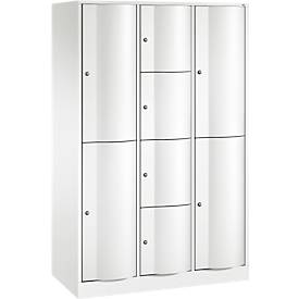 C+P Kombi-Schließfachschrank Resisto, 3 Abteile, 8 Fächer, B 1148 x T 540 x H 1950 mm, Verkehrsweiß