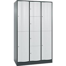C+P Kombi-Schließfachschrank Resisto, 3 Abteile, 8 Fächer, B 1148 x T 640 x H 1950 mm, Anthrazitgrau/Lichtgrau