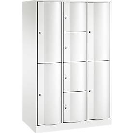 C+P Kombi-Schließfachschrank Resisto, 3 Abteile, 8 Fächer, B 1148 x T 640 x H 1950 mm, Verkehrsweiß