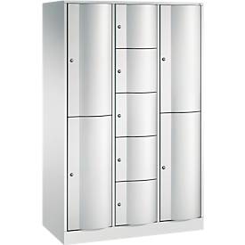 C+P Kombi-Schließfachschrank Resisto, 3 Abteile, 9 Fächer, B 1148 x T 540 x H 1950 mm, Lichtgrau/Lichtgrau