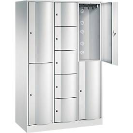 C+P Kombi-Schließfachschrank Resisto, 3 Abteile, 9 Fächer, B 1148 x T 540 x H 1950 mm, Lichtgrau/Lichtgrau