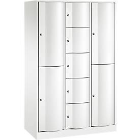 C+P Kombi-Schließfachschrank Resisto, 3 Abteile, 9 Fächer, B 1148 x T 540 x H 1950 mm, Verkehrsweiß