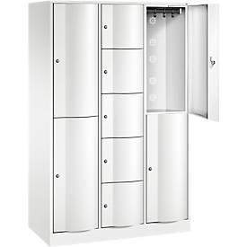 C+P Kombi-Schließfachschrank Resisto, 3 Abteile, 9 Fächer, B 1148 x T 540 x H 1950 mm, Verkehrsweiß/Verkehrsweiß