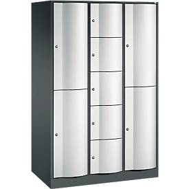 C+P Kombi-Schließfachschrank Resisto, 3 Abteile, 9 Fächer, B 1148 x T 640 x H 1950 mm, Anthrazitgrau/Lichtgrau