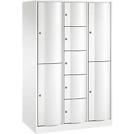 C+P Kombi-Schließfachschrank Resisto, 3 Abteile, 9 Fächer, B 1148 x T 640 x H 1950 mm, Verkehrsweiß