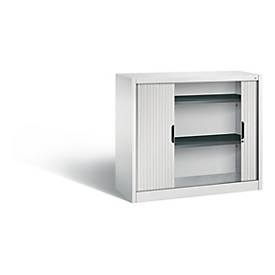 C + P Rollladenschrank Omnispace, 2 OH, abschließbar, B 1200 x T 420 x H 1030 mm, Stahl/Kunststoff, lichtgrau