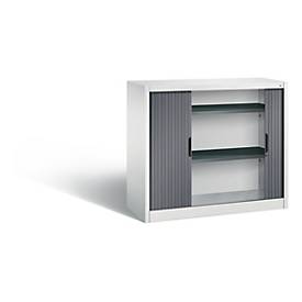 C + P Rollladenschrank Omnispace, 2 OH, abschließbar, B 1200 x T 420 x H 1030 mm, Stahl/Kunststoff, lichtgrau/schwarzgrau