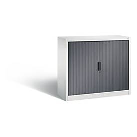 C + P Rollladenschrank Omnispace, 2 OH, abschließbar, B 1200 x T 420 x H 1030 mm, Stahl/Kunststoff, lichtgrau/schwarzgrau