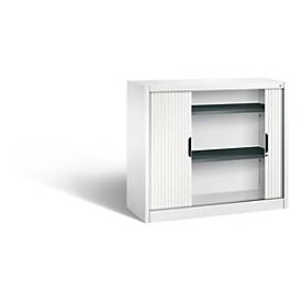 C + P Rollladenschrank Omnispace, 2 OH, abschließbar, B 1200 x T 420 x H 1030 mm, Stahl/Kunststoff, verkehrsweiß