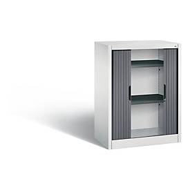 C + P Rollladenschrank Omnispace, 2 OH, abschließbar, B 800 x T 420 x H 1030 mm, Stahl/Kunststoff, lichtgrau/schwarzgrau